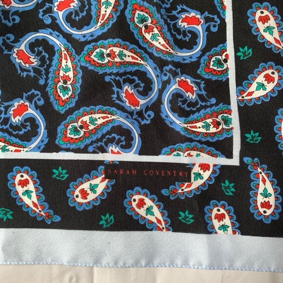 Sarah Coventry Vintage Scarf Paisley Black Blue Red - Picture 2 of 5